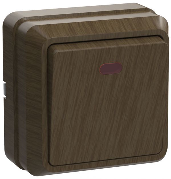 OKTAVA Выключатель 1-клавишный с индикацией для открытой установки 10А ВС20-1-1-ОД дуб GENERICA