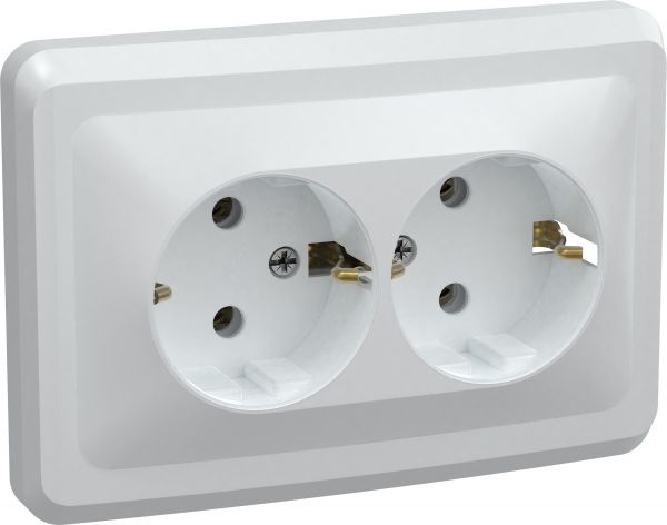 VEGA Розетка 2-местная с заземлением без защитных шторок 16А РС12-3-ВБ белый GENERICA