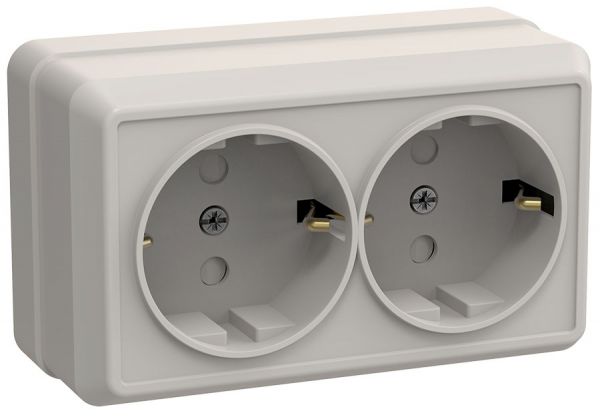 OKTAVA Розетка 2-местная с заземлением с защитными шторками для открытой установки 16А РСш22-3-ОКм кремовый GENERICA