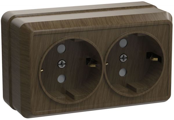 OKTAVA Розетка 2-местная с заземлением для открытой установки 16А РС22-3-ОД дуб GENERICA