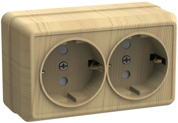 OKTAVA Розетка 2-местная с заземлением для открытой установки 16А РС22-3-ОС сосна GENERICA