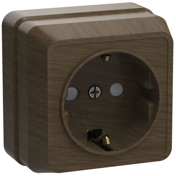 OKTAVA Розетка 1-местная с заземлением с защитными шторками для открытой установки 16А РСш20-3-ОД дуб GENERICA