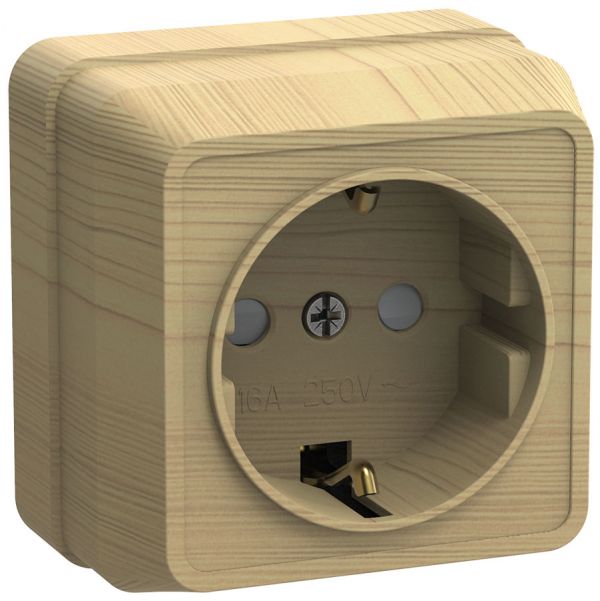 OKTAVA Розетка 1-местная с заземлением с защитными шторками для открытой установки 16А РСш20-3-ОС сосна GENERICA