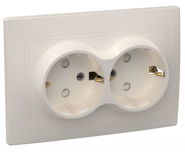 KVARTA Розетка 2-местная с заземлением с защитными шторками 16А РСш12-3-ККм кремовый GENERICA