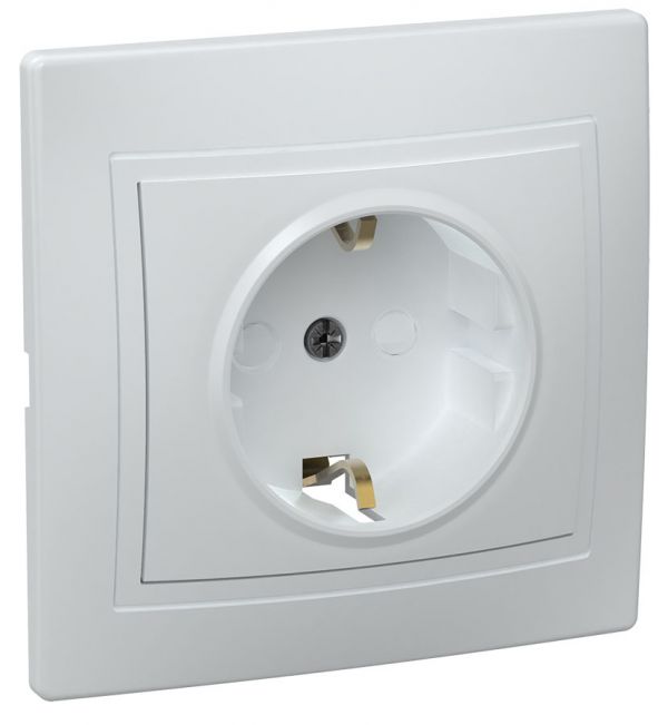 KVARTA Розетка 1-местная с заземлением с защитными шторками 16А кер. РСш10-3-КБ белый GENERICA
