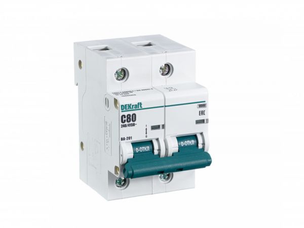 Выключатель автоматический двухполюсный 80А С ВА-201 10кА