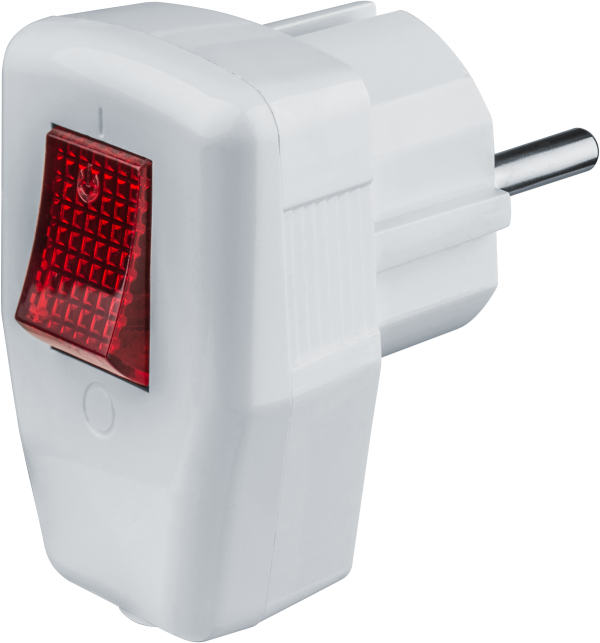 Вилка угловая с/з выключатель 16А белая