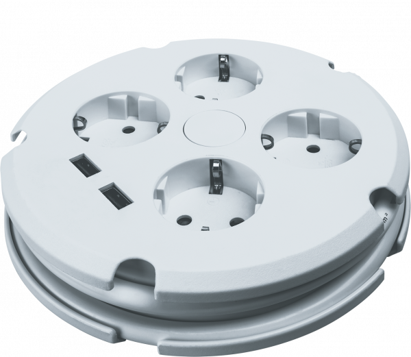 Удлинитель бытовой с заземлением с выключателем 2 USB, круглый, 1,5м