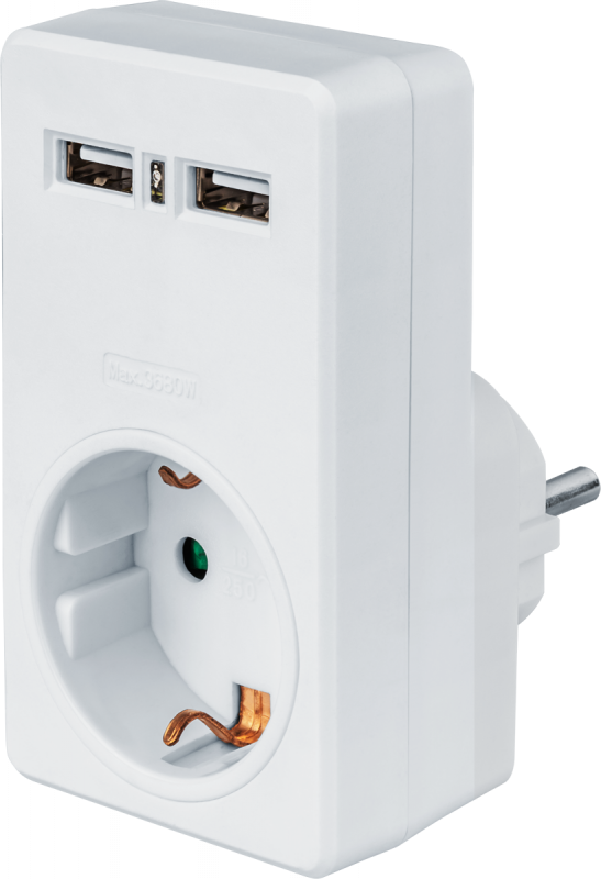 Адаптер с/з 1 гнездо USB2.1A NAD-USB02-1E-C-WH