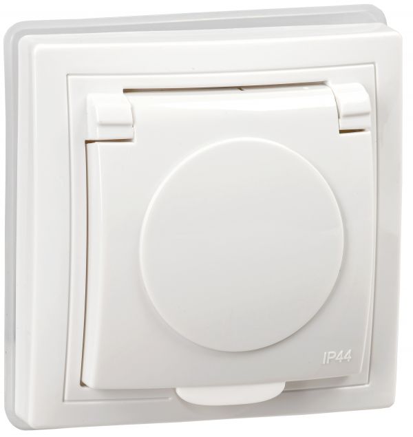 KVARTA Розетка с заземлением с защитными шторками с крышкой 16А IP44 РСбш10-3-КБ-44 белый GENERICA