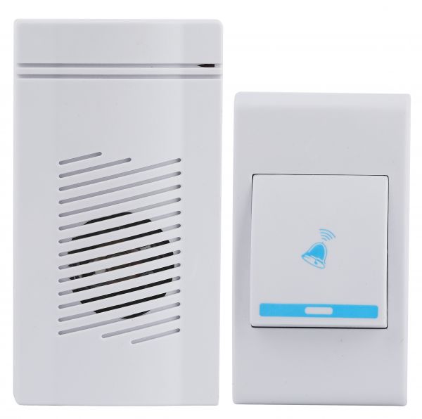 Звонок дверной беспроводной на батарейках 32 мелодии 100м IP20 со световой индикацией белый ААА A05