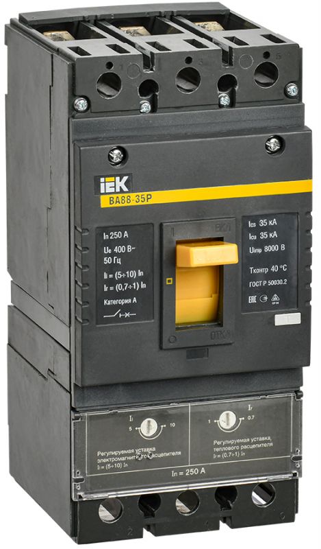 Выключатель автоматический ВА88-35Р 3Р 250А 35кА с механической регулировкой термо-магнитного расцепителя