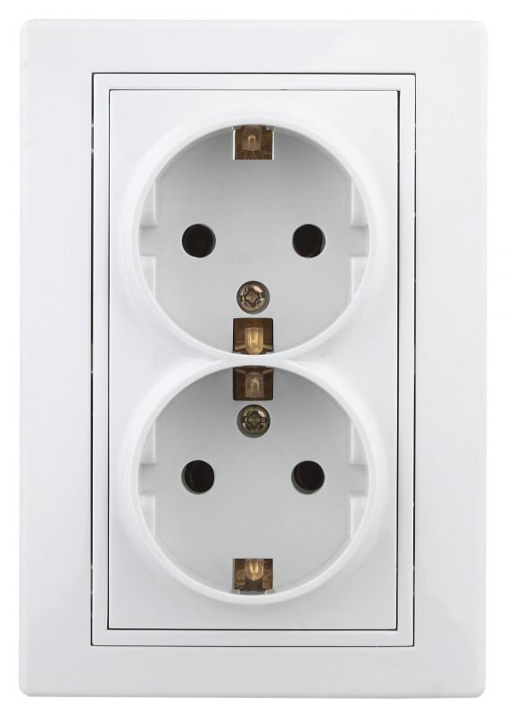 Розетка однофазная двойная скрытого монтажа, в рамку с заземлением без шторок белый 16А 250В IP20 1-205-01 Intro Plano