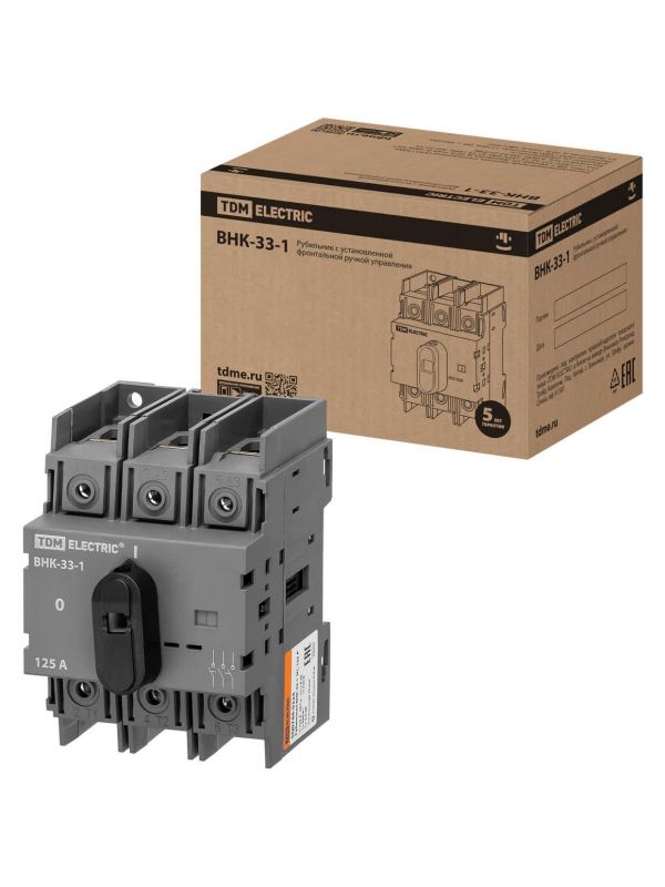 Рубильник ВНК-33-1 3П, 125 А, с установленной фронтальной ручкой управления TDM