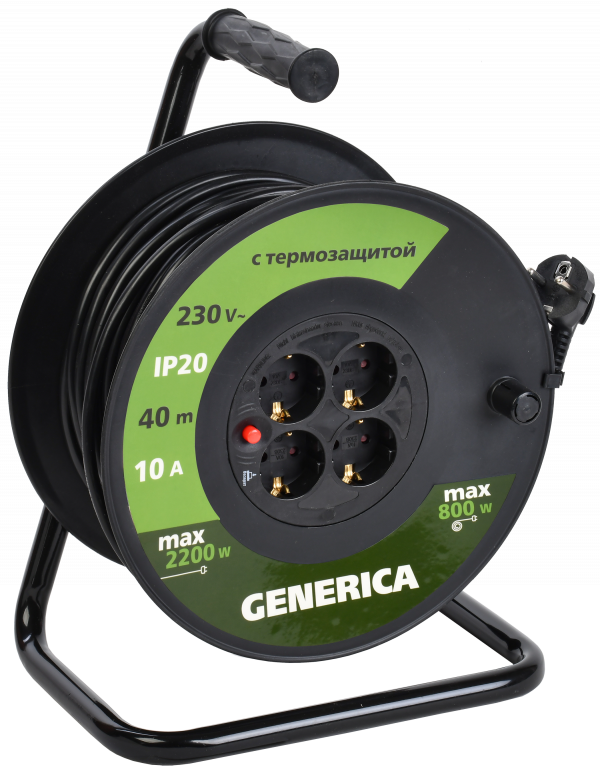 Удлинитель силовой УК40 с термозащитой 4 места 2P+PE/40м 3х1.0мм2 GENERICA