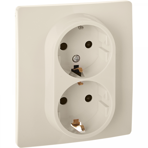 Розетка 2-местная с заземлением с защитными шторками 16А в сборе слоновая кость INSPIRIA