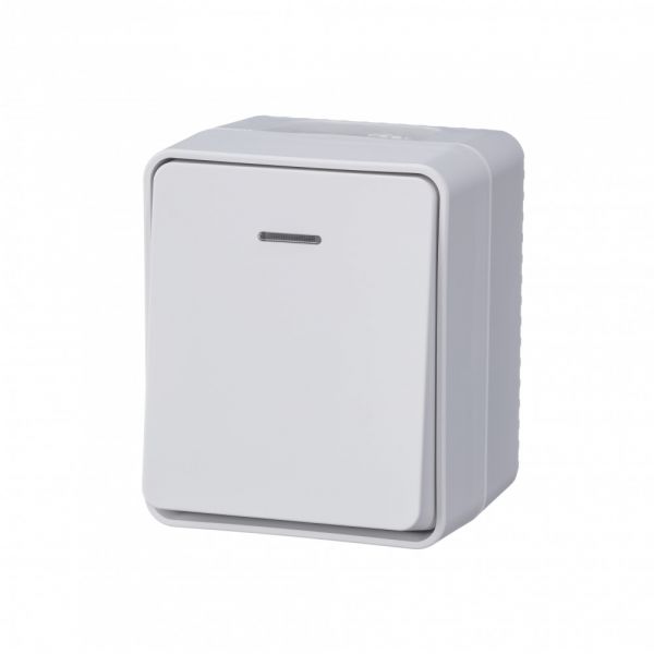 AtlasDesign Profi54 выключатель одноклавишный с подсветкой IP54 10 АХ, БЕЛЫЙ, Россия