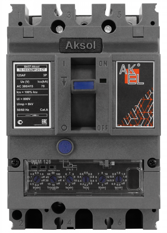 Выключатель автоматический в литом корпусе ВА57-AKSOL-70-103ЭДМ125-СТ 3P/125A/ЭДМ/70кА