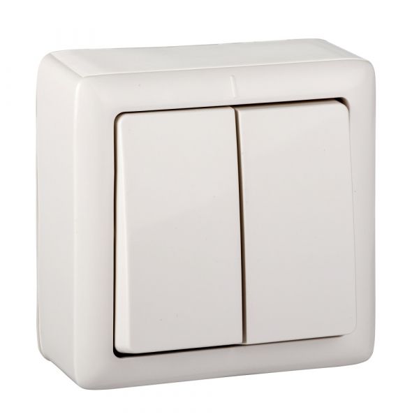 ХИТ Выключатель наружный двухклавишный изоляционная пластина белый