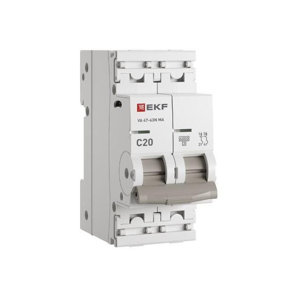 Выключатель автоматический 2P 20А (C) 6kA без теплового расцепителя ВА 47-63N MA M63MA6220C PROXIMA EKF