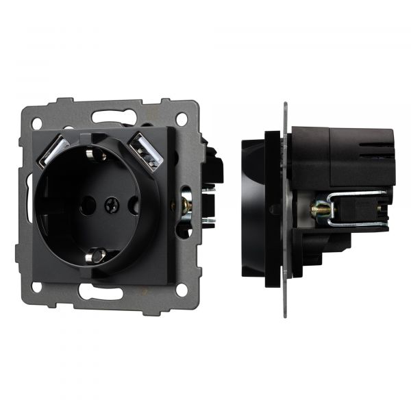 Механизм розетки с USB зарядкой SCT-MUAA-PL-BK-V 250V, 16A