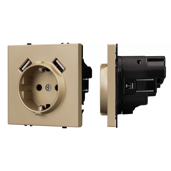 Механизм розетки с USB зарядкой SCT-NOBE-MUAA-SFPL-GD 230V, 16A, Золото светлое, 3 поста