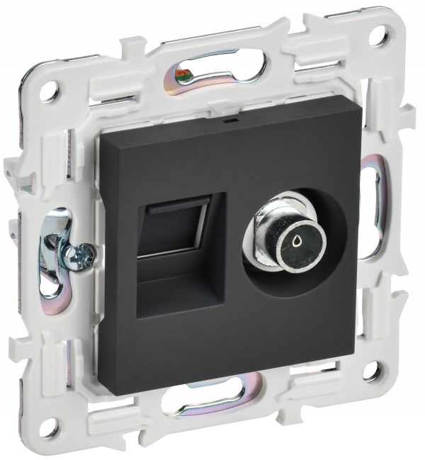 SKANDY Розетка двойная TV+RJ45 кат.5E SK-A14G графит IEK