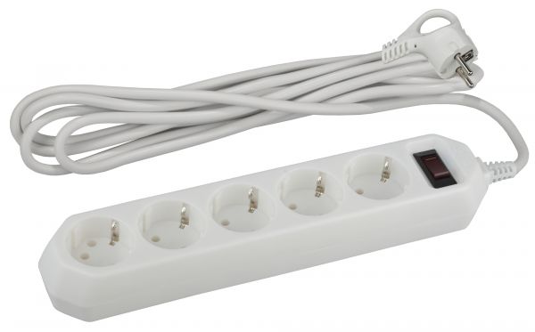 Фильтр сетевой USF-5es-1.5m-W с базовой защитой с заземлением с выключателем 5 розеток 1,5м 10А белый