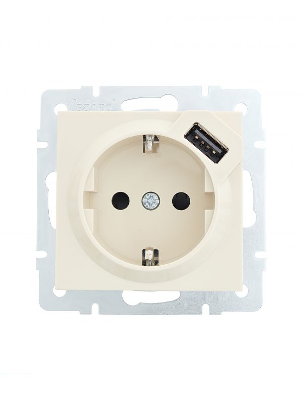 Vesna Розетка с/з + USB разъём цв. крем