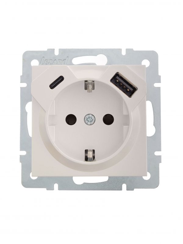 VESNA  Розетка с/з TC+USB разъём жемч. бел. перл.