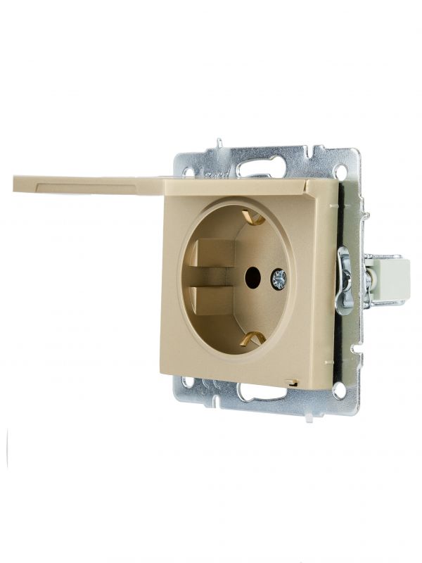 VESNA Розетка с/з с крышкой ПБТ золото