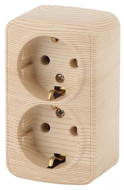 Розетка однофазная наружная (открытой установки) с заземлением без шторок сосна 16А 250В IP20 винтовые зажимы 3-204-11 Intro Polo