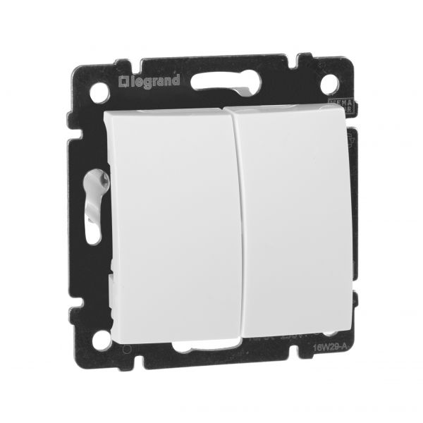 Выключатель 2-клавишный схема 5 10А безвинтовое крепление белый VALENA