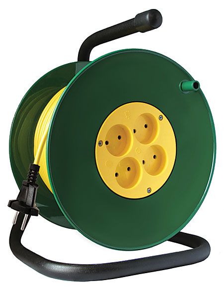 Удлинитель силовой на катушке, 4 гнезда, без заземления, СОЮЗ ПВС 2х2,5 мм 4000 Вт, 50 м