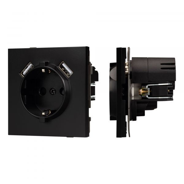 Механизм розетки с USB зарядкой SCT-TENDO-MUAA-PL-BK 230V, 16A, Чёрный, 1 пост