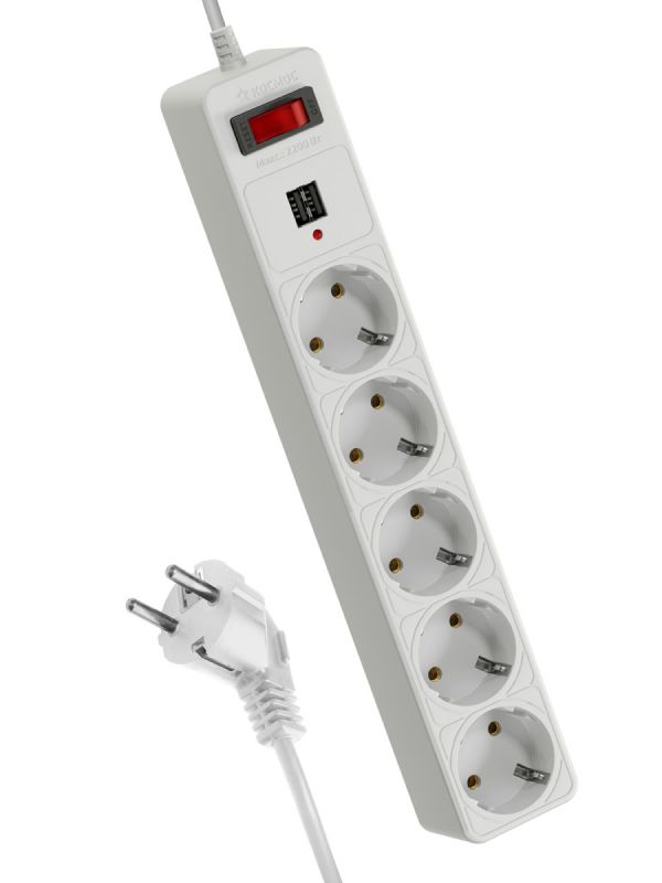 Фильтр сетевой 3м 5 гнезд, пвс 3х0,75мм2, белый 2 USB