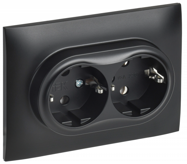 SKANDY Розетка 2-местная с заземлением без защитных шторок 16А в сборе SK-R08Bl черный IEK