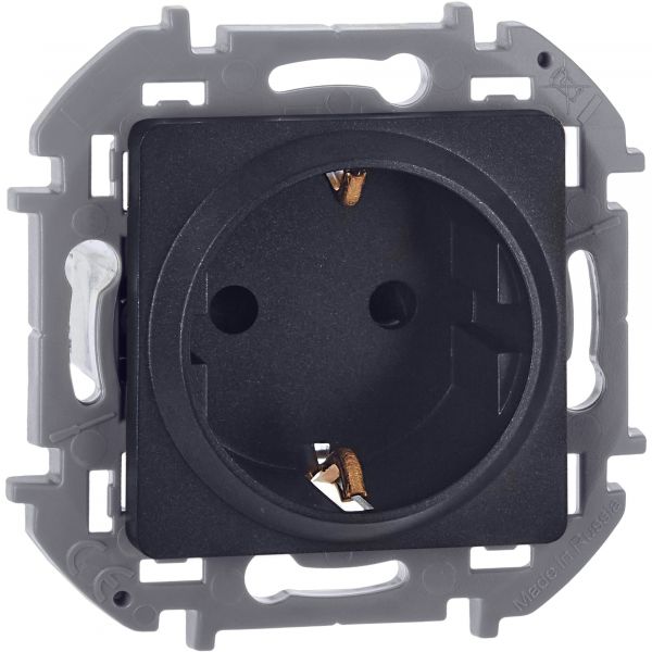 Розетка 1-местная с заземлением с защитными шторками 16А антрацит INSPIRIA
