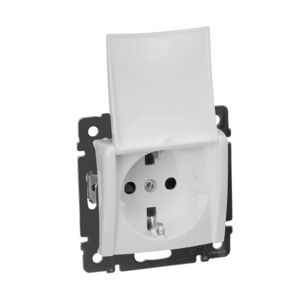 Розетка 1-местная с заземлением с защитными шторками и крышкой 16А IP20 белый VALENA