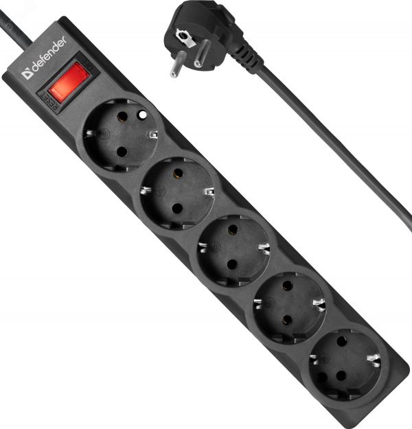 Удлинитель с сетевым фильтром ES largo 3 черный, 3.0 м, 5 розеток
