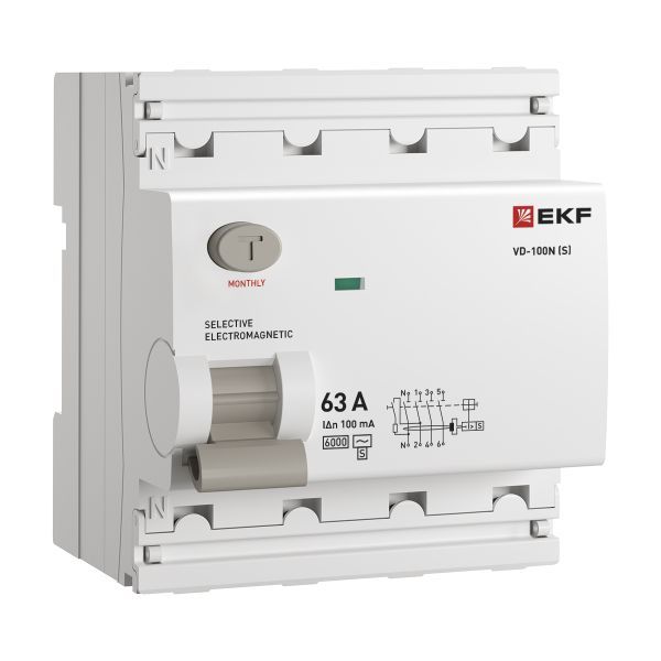 Выключатель дифференциального тока (ВД) четырехполюсный 4P 63А 100mA (AC) эл-мех ВД-100N E1046MS63100 PROXIMA EKF