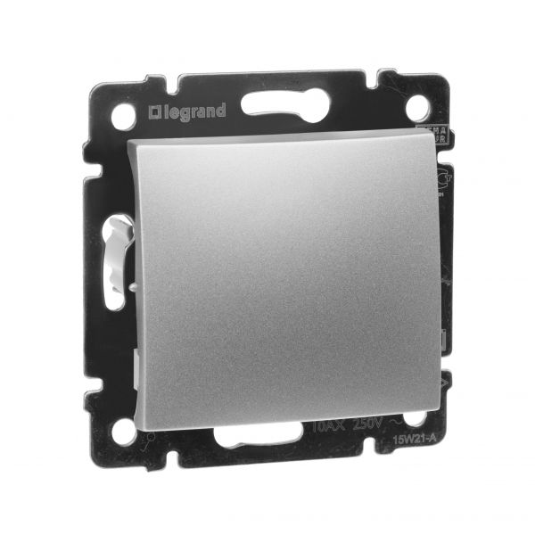 Выключатель 1-клавишный проходной схема 6 10А безвинтовое крепление алюминий VALENA