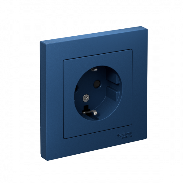 ATLASDESIGN РОЗЕТКА с заземлением со шторками, 16А, в сборе, АКВАМАРИН