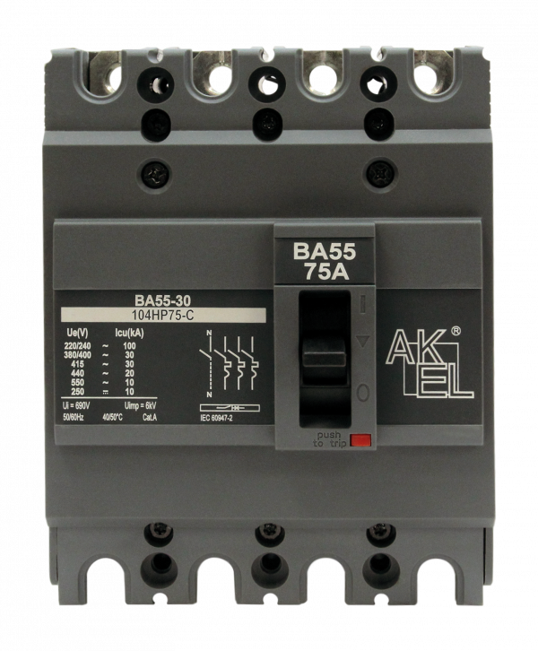 Выключатель автоматический в литом корпусе ВА55-30-104НР100-С 4P/100A/НP/30кА