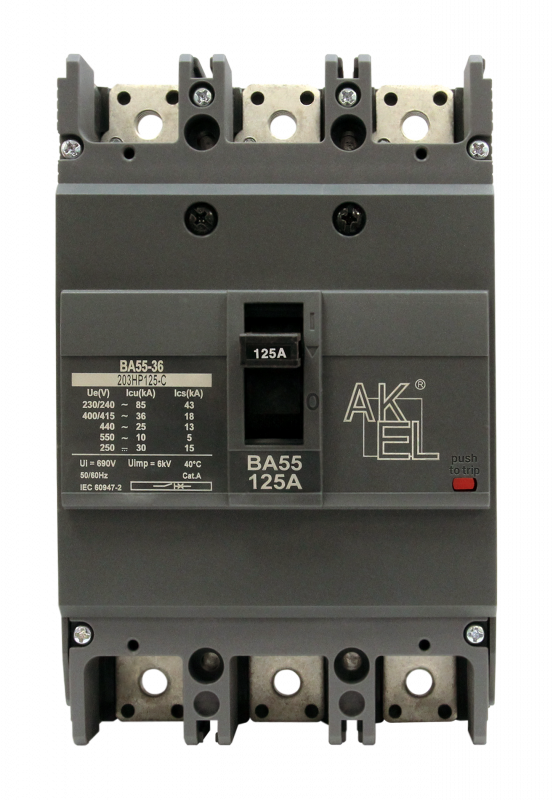 Выключатель автоматический в литом корпусе ВА55-36-203НР125-С 3P/125A/НP/36кА
