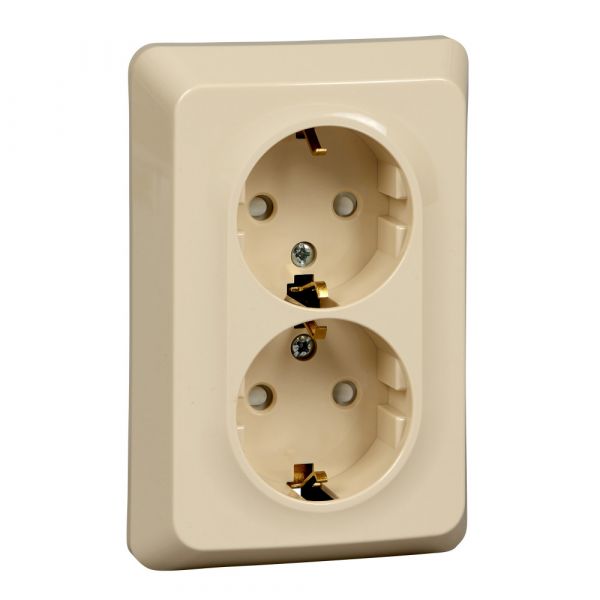 ЭТЮД Розетка двойная скрытой установки с заземлением со шторками 16А 250B, кремовый