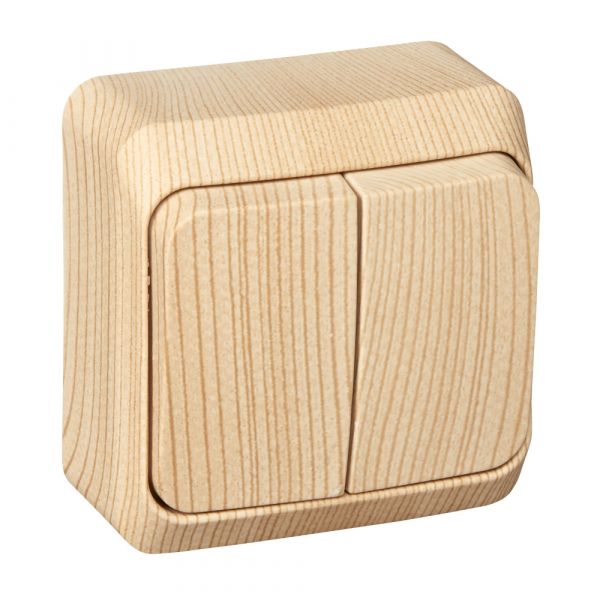 ЭТЮД Выключатель двухклавишный наружный с подсветкой Сосна