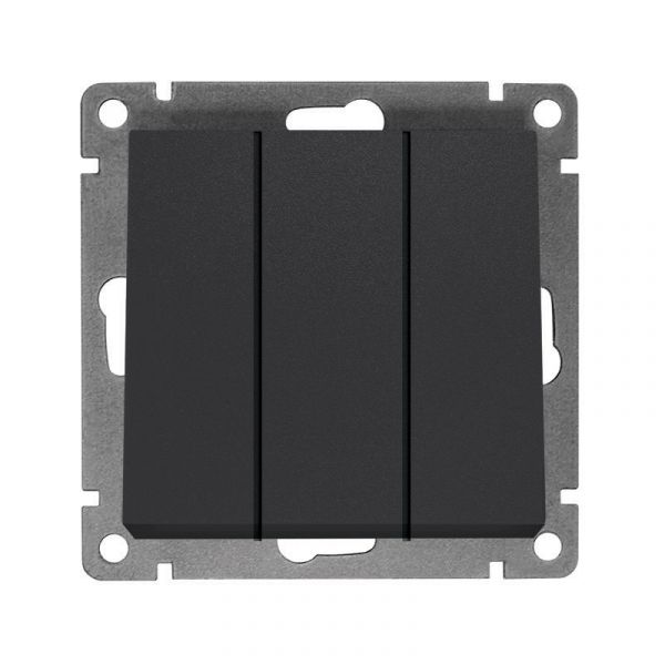 Выключатель трехклавишный UNIVersal серия Афина, с/у, 10А, 220В, графит (еврослот), механизм