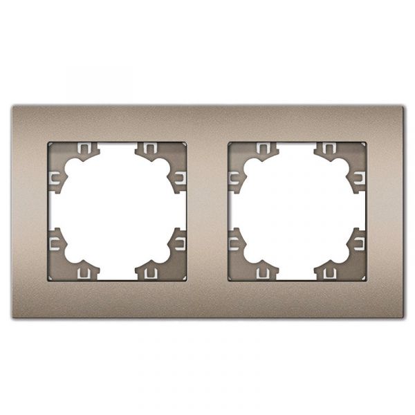 Рамка двухместная горизонтальная Афина шампань (еврослот)