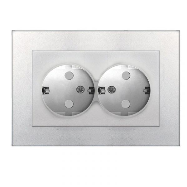 Розетка двухместная UNIVersal серия Афина с/з, с/у, з/ш 16А, 220В, серебро (еврослот), механизм
